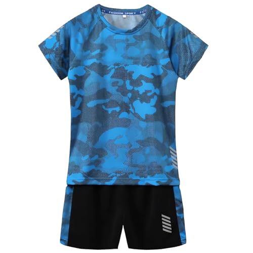 Image of Boys Summer Clothing Sets Kids Outfit Set Camouflage Short Sleeve T-Shirt+ Shorts Sportswear 3-13Years