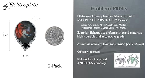 Image of Elektroplate Officially Licensed IT Movie Pennywise Balloon OEM Chrome Emblem Minis for Motorcycles, Watercrafts, and Decorations | Universal Fit at 1.6 inch x 1.2 inch | Weatherproof | 2-Pack