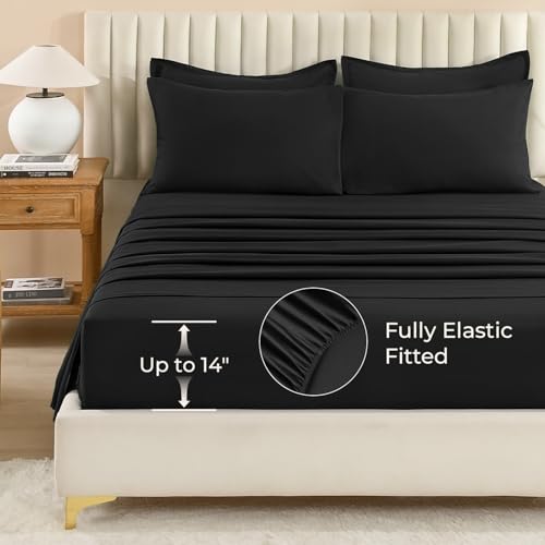Image of Litanika Comforter King Size Set Black - 7 Pieces Bed in a Bag King Bedding Comforter Sets, Plain Lightweight Bed Set with Comforter, Sheets, Pillowcases & Shams