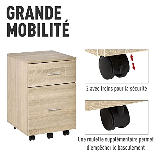 Caisson bureau mobile 2 tiroirs chêne clair HOMCOM