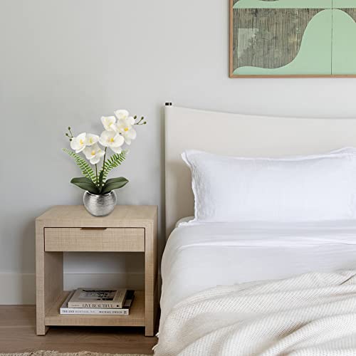 Briful Fake Orchid Flowers 13'' White Orchids Artificial Flowers With Silver Ceramic Vase Faux Orchid For Home Office Decor Indoor #TOP5