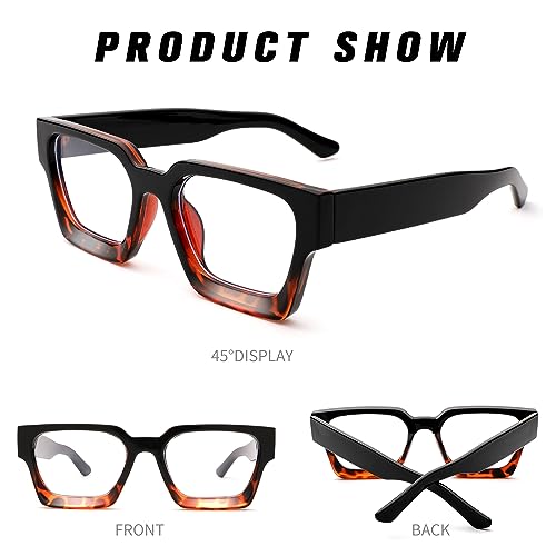 Image of Braylenz Square Thick Frame Blue Light Glasses for Men Women Fashion Clear Computer Eyeglasses