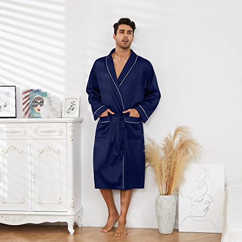 Image of Vulcanodon Men's Satin Robe Lightweight,Men's Luxurious Silk Kimono Bathrobe