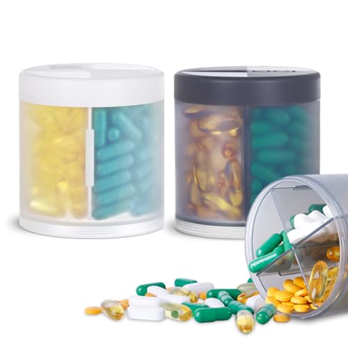 Large Supplements Organizer for One Month's Supply, KIGI Moistureproof Vitamin Pill Organizer with Large Compartments Labels Travel Pill Storage Dispenser Medication Case (2 PACK Gray & Clear)
