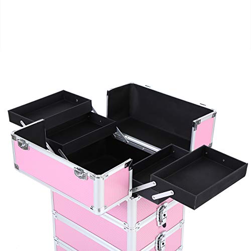 Ridgeyard 5 in 1 Kosmetikkoffer Trolley Universal große Aluminium Beauty Case Trolley Make up Case-Pink – Bild 8