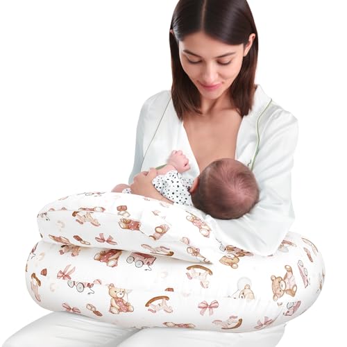 Image of AMASKY Nursing Pillow for Breastfeeding and Bottle Feeding, Ergonomic Support for Mom and Baby, Removable Washable Cover, Pink Bear Pattern, Pallet of Product