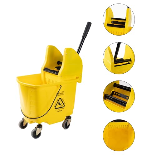 Image of Matthew Cleaning 30 Quarts Commercial Mop Bucket with Down Press Wringer On Wheels,Industrial Heavy-Duty Floor Cleaning w /Handle, Mop Bucket for Home,Offices,Commercial, Restaurants