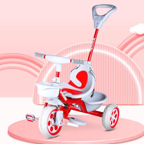 Image of TONDU Kiddo Tricycle for Kids /Baby with Storage Basket | Seat Belt with Parental Control Baby Tricycle (Red)