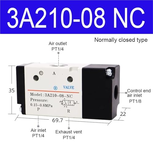 Vanne de commande pneumatique 3/2 voies 3A210-08NC NF - 3