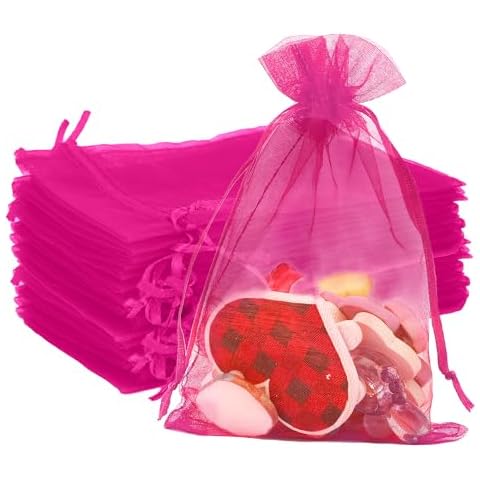 50pcs Red Rose Organza Gift Bags Cover