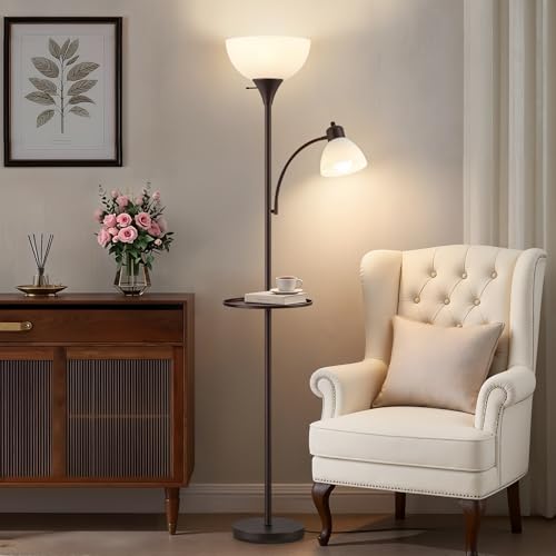 Luvkczc 72" Floor Lamp with Table, Adjustable Reading Lights, Modern Torchiere Floor Lamps for Living Room, Bedroom, Office, Brown【Bulb not Included】