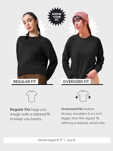 Image of Bewakoof Women's Striped Oversized Fit Full Sleeve Round Neck Acrylic Sweater
