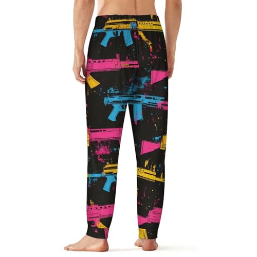 Artistic Splatter Machine Guns Soft Mens Pajama Pants Sleepwear Warm Lounge Sleep PJ Bottoms with Pockets2
