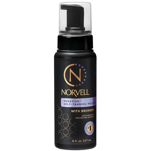 Norvell Venetian Sunless Self Tanner Mousse with Bronzer, 8 Fl Oz - Instant Self Tanning - Natural Looking - Anti-Orange - Fake Tan for Bronzing Glow