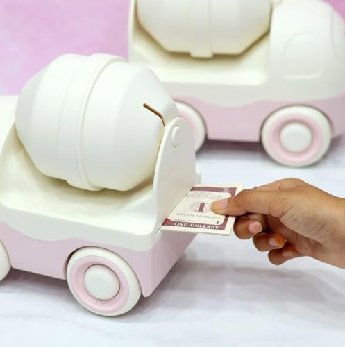 Image of Money Saving Bank with Coin Slot / /Creative Cartoon Design Money Bank / /Plastic Piggy Bank for Boys & Girls (Pack of 1) (Truck Piggy Bank - Pink)