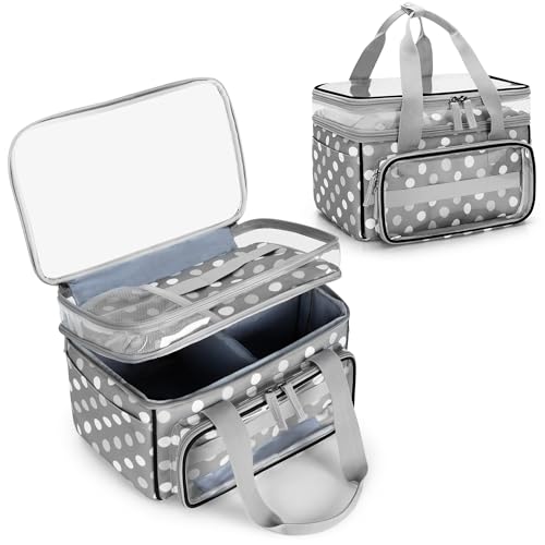 Luxja Double Couche Organisateur de Couture avec Compartiment Transparent, Sac de Rangement pour Couture avec Séparateur Amovible pour Fournitures de Couture (Sac Seulement), Pois Gris