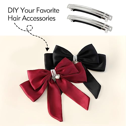 Cinaci 20 Pack 6cm/2.4" Simple Plain Blank DIY Caft Silver Metal French Hair Barrettes with Black Leather Cover Snap Hair Clips Clasps for Women Girls Teens Hair Accessories - Image 2
