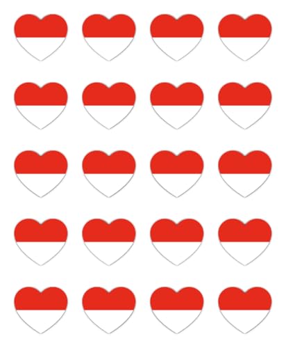 Pegatinas: 25 mm, 20 unidades – Juego de 20 pegatinas con forma de corazón, bandera de Mónaco, vinilo, 25 mm, 2,5 cm, rojo y blanco