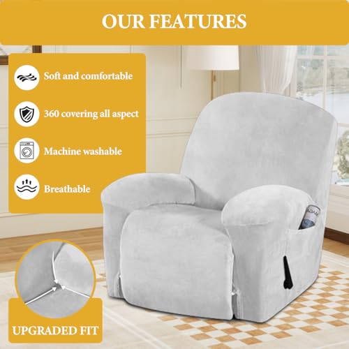 Funda de terciopelo para silla reclinable con bolsillo protector elástico 4