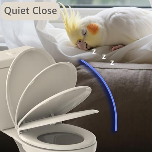 Image of Aunsffer Round Toilet Seat with Quick Release, Round 16.5 Inch Toilet Seat Soft Close,Quick Installation & Release, Almond, Plastic