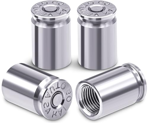 MEAJOO 4PCS Bullet Shell Tire Valve Stem Caps Aluminum Alloy Car Air Stem Cap Universal Dustproof Tire Valve Stem Covers for Cars SUV Trucks Bikes Motorcycles Bicycles (Silver)