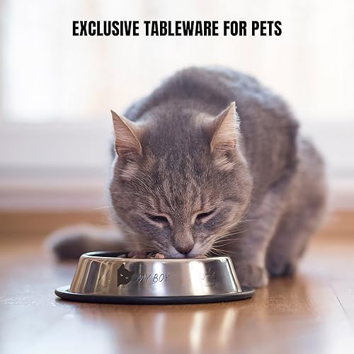 Hundenapf Edelstahl, Futternapf Katze mit Namen&Muster rutschfest Gummibasis Personalisiert Fressnapf Hunde Groß Stapelbare Wassernapf Hundenäpfe für Futter oder Wasser(20cm,1000ml)