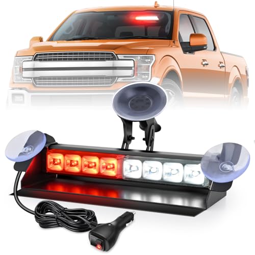 Image of Nilight 8LED Red White Traffic Advisor Strobe Light Bar Hazard Safety | with Vacuum Suction Emergency Dash Warning Flashing Lights Front /Rear Windshield Visor for Truck Police Construction Vehicles