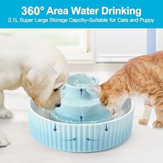VinDox Fontana per Gatti Ceramica con Filtro di Ricambio e Pompa Intelligente, 2.1L Ceramica Fontana per Gatti e Cani, Pet Water Fountain Drinking Bowl (Blu)