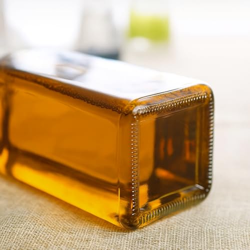 Image of Clear Glass Bottles with Airtight Swing Top Lids - Leakproof Reusable Glass Jars for Juices, Oil, Water, Kombucha, Milk, Vinegar, and Beverages (CLEAR, SQUARE PACK OF 4)