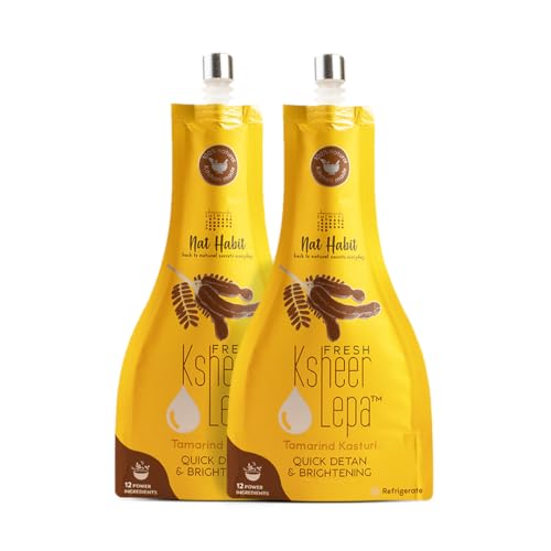 Nat Habit Tamarind & Kasturi Haldi Face Pack| Anti Tan, D-Tan & Brightening Face Pack with Kasthuri Manjal & Wild Turmeric | Clay Face Mask for Tan Removal, Spots & Marks,Fresh Ksheer Lepa, Pack of 2 X 40g
