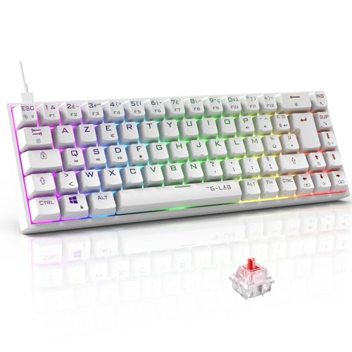 The G-Lab - Keyz Titanium - Clavier Gamer Blanc 65% AZERTY, USB - Clavier Mecanique Switch Rouge - RGB 100% Personnalisable, Anti-Ghosting, Macro programmable...