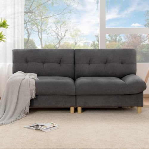 Sweiko Sofa, sofá de doble asiento de tela Teddy, cómodo pequeño sofá acolchado con cojines de asiento y cojines, adecuado para sala de estar, dormitorio (Gray)