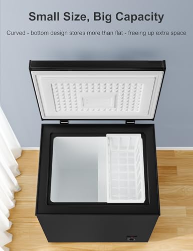 Image of 2.5 Cu.Ft Chest Freezer with Removable Basket - Small Deep Freezer w /6 Temp and Energy Efficient Quiet - Manual Defrost, Space Saving Design for Dorm, Office, Apartment, Bar, Black
