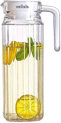 Elegant Glass Jug with Lid | 1000ml | Multipurpose Jug | Easy Pour Spout & Strong Handle | Transparent Beverage Carafe for Home | Office | Pitcher for Serve Water | Milk | Juice | Beverage