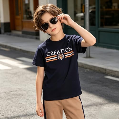 Image of Yoxindax Tween Boy Clothes 2-Piece Letter Print Tee And Color-Block Pants Summer Outfits
