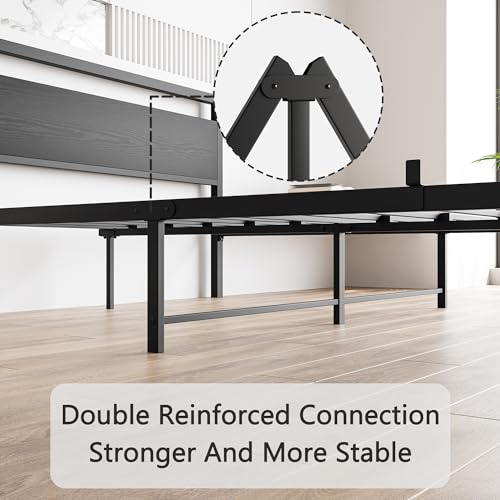 Image of BOFENG Black Queen Size Bed Frames with Wood Headboard,Heavy Duty Metal Platform Bed Frame with Storage No Box Spring Needed,Strong Steel Slats Support,Noise Free,Easy Assembly