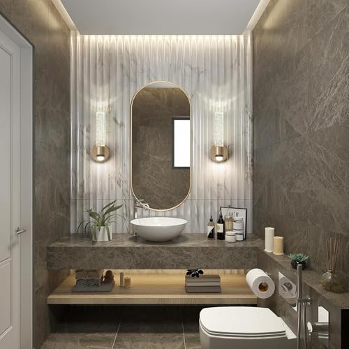 Image of Lampmaster Luxury Crystal Bubble Wall Light | Gold Finish LED Sconce with 3 Color Modes | Modern Up /Down Mount Wall Lamp for Interior Decoration, Living Room, Bedroom, Hall, Home Decor | Pack of 2