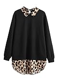 SheIn Women's Plus Leopard Contrast Long Sleeve Tunic Sweatshirt Collar Keyhole Back Pullover Top...