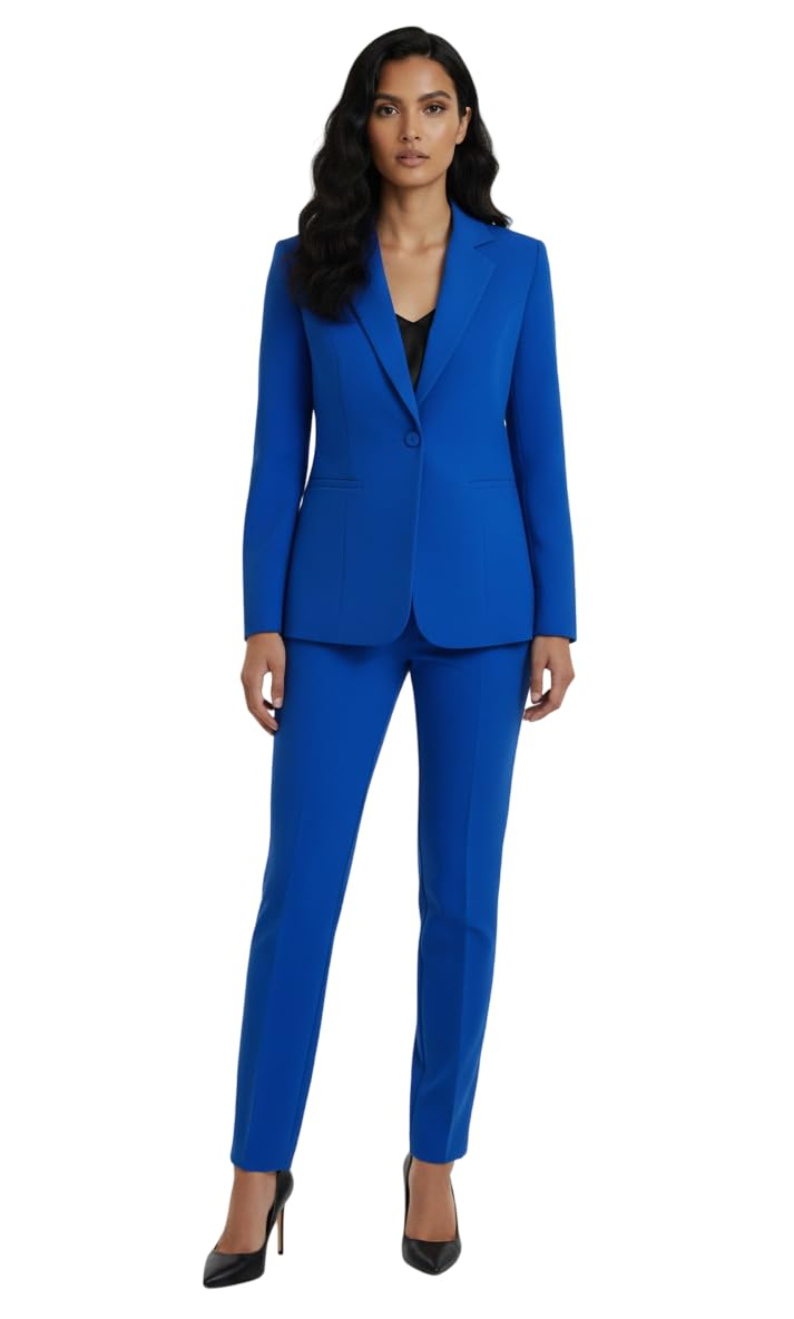 Women's Formal Pantsuit Set, Single Button Blazer with Trousers, Professional Business Attire-image-1