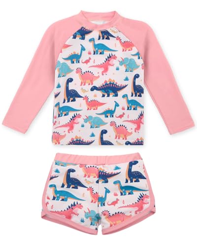 Image of babygoal Little Girl Rash Guard UPF 50+ Swimsuit 2-Piece, Long Sleeve Rashguard Bathing Suit Set for Girls 3-8 Years