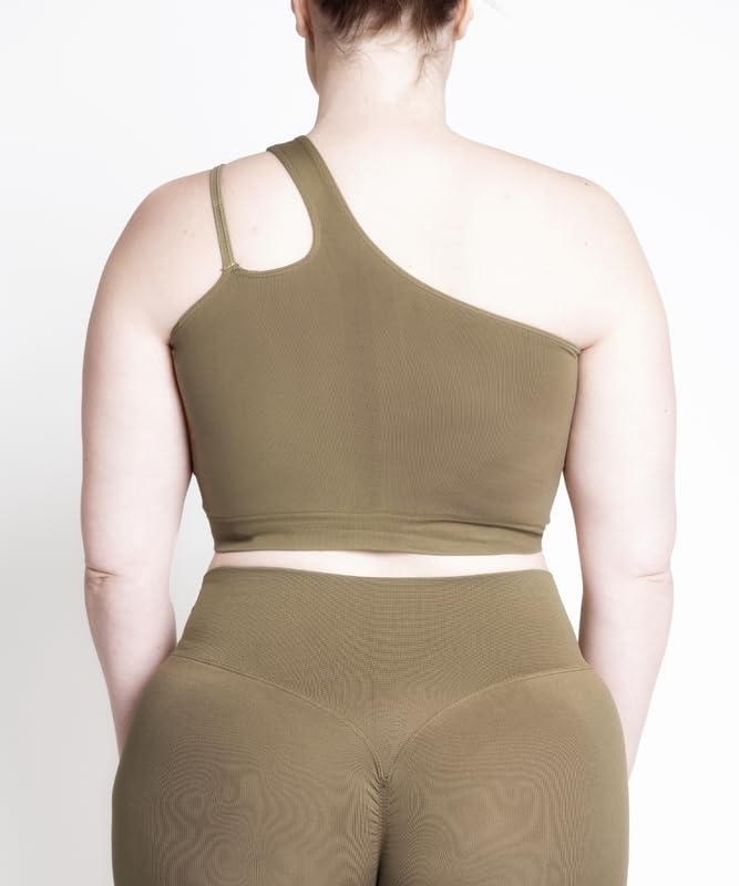 LEELA LAB, Biustonosz sportowy na jedno ramię plus size, bez fiszbin, rozciągliwy, do fitnessu, jogi i uprawiania sportu, technologia bezszwowa, wyprodukowano we Włoszech
