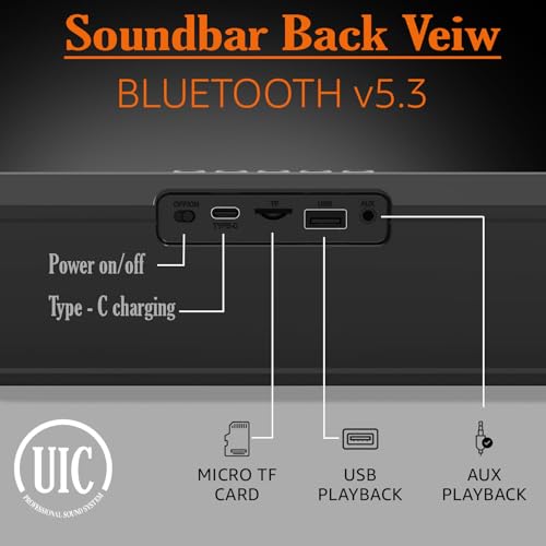 Image of UIC 30W Bluetooth Soundbar with 52mm Dual Drivers with Extreme Bass | RGB Lights | Bluetooth 5.3, Aux, Tf Card & USB Connectivity (Black) (UIC-SB-2203)