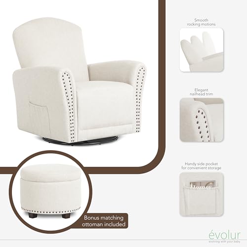 Image of Evolur Vienna Swivel Glider with Ottoman, FSC Certified, Greenguard Gold and JPMA Certified Glider Rocking Chair, 360 Swivel Motion, Ergonomic Design Nursery Glider, Sweet Cream