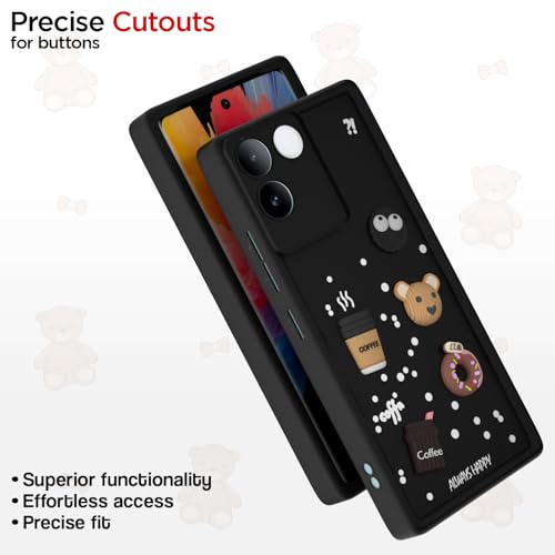 Image of Pikkme Back Cover for iQOO Z7 Pro 5G | Cute Fun Cartoon 3D Bear Silicone Full Body Protection Bumper Case (Black)