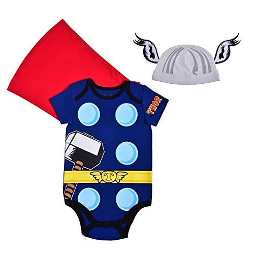 Image of Marvel Avengers Spider-Man, Thor, Captain America, Hulk, Iron Man Boys Short Sleeve and Cap Set for Newborn and Infant