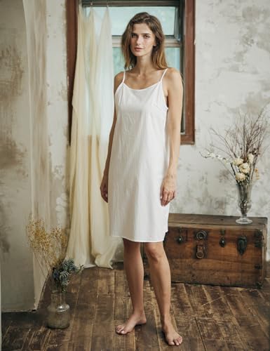 BEAUTELICATE Cotton Slip Dress for Women Adjustable Strap Round Neck Under Dress Off-white — view 2
