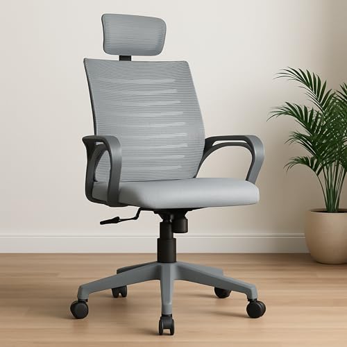 Image of MRC Boom Mesh High-Back Ergonomic Desk Office Chair with 3 Years Warranty & DIY Assembly | Tilting Mechanism,Comfortable Seat and Revolving Nylon Base |Ideal for Work from Home (Grey)