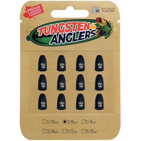 TUNGSTEN4ANGLERS Tungsten 4 Anglers – 97% Pure Tungsten Worm Weight | Worm Sinkers for Punching Through Heavy Cover | 1/8oz.-1/4oz. with Black or Pumpkin – 4-6-Pack/Bag (1/8oz. 12Pc. Black) Cover