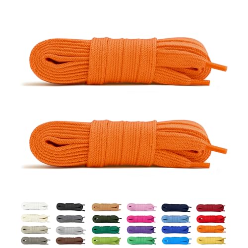 Laceter 2 Pares de Cordones Planos de Algodón 8mm para Zapatillas Deportivas - Compatibles con Nike, Adidas, Converse - Resistencia y Comodidad - Fabricado en España - 120 cm - Naranja x 2