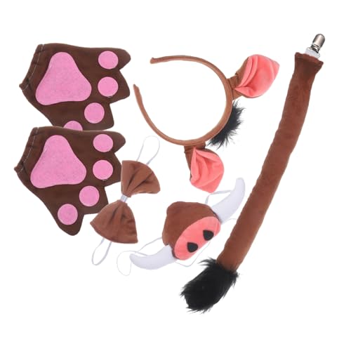 SAFIGLE 1 Juego De Disfraz De Fiesta De Cerdo Para Con Nariz De Cerdo Máscara De Tocino Pajaritas Accesorios Melena De Vaca Cuernos De Perro Diadema De Pascua De Peluche Sombrero